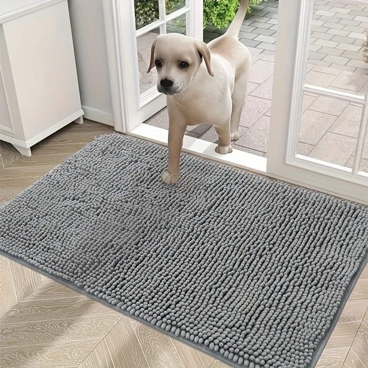 Hondendeurmat voor modderpoten 60x90cm - Absorbeert vocht en vuil - Absorberende antislip wasbare deurmat - Snel drogende chenille moddermat - Entree binnenvloerbedekking - Grijs