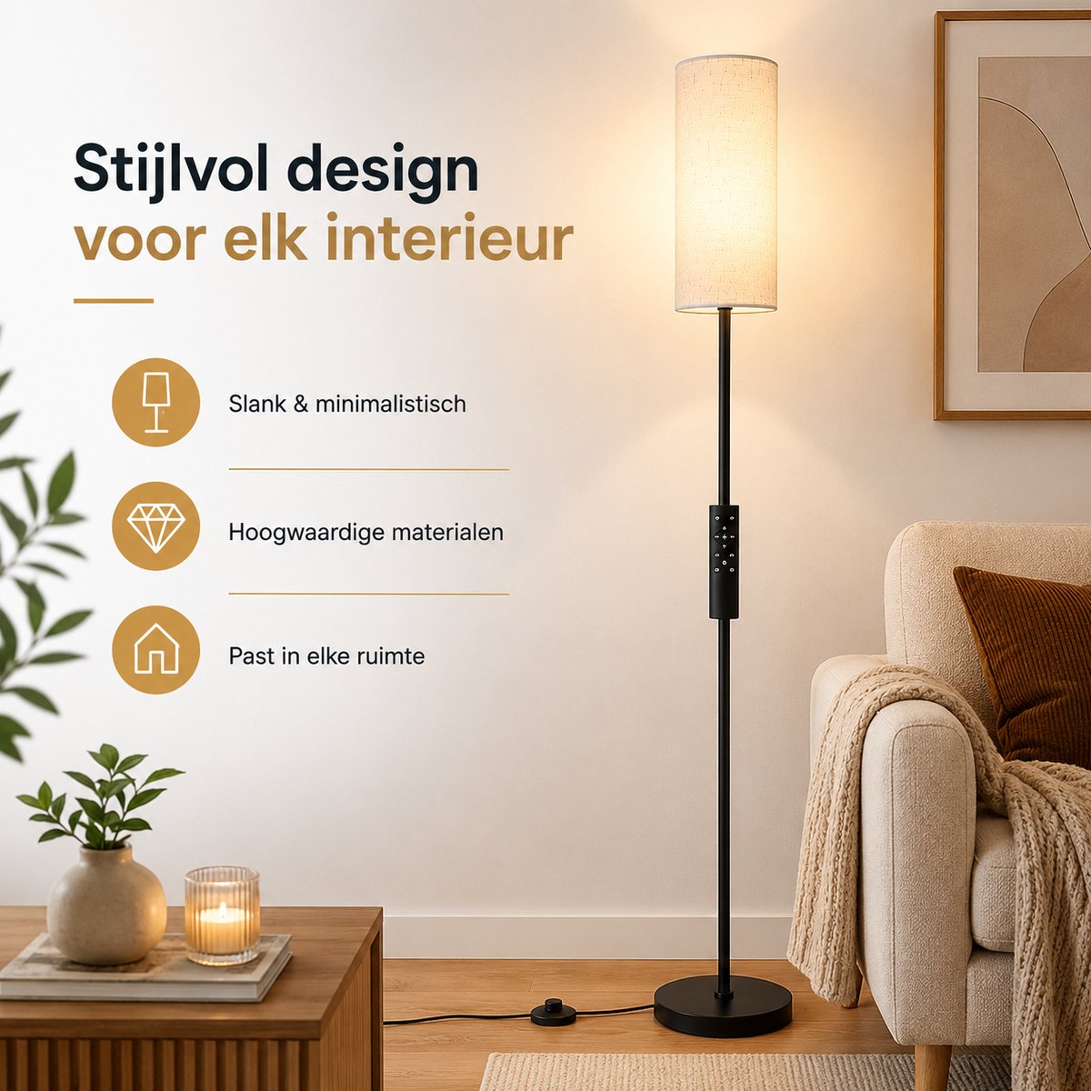 Vloerlamp - Staande Lamp - Helderheid & Lichtkleur Verstelbaar - Met Afstandsbediening - Leeslamp - Staanlamp - Staande Lampen Woonkamer - Stalamp - Smartlamp - Booglamp - Linnen Kap thumbnail 3