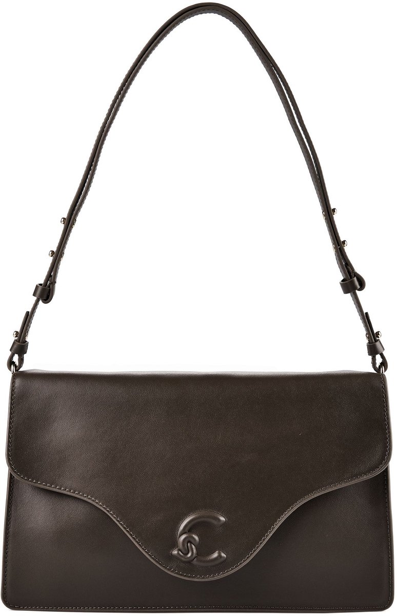 COCCINELLE Leren schoudertas C-Me Softy Smooth Shoulder Bag Fango donkergroen