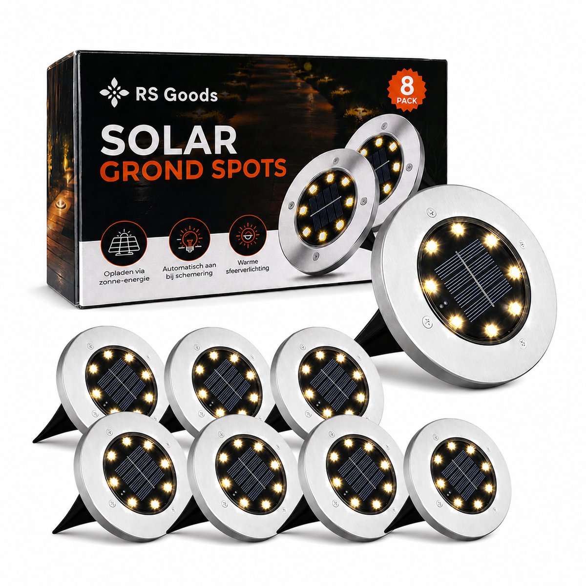 Grond Spots op Zonne Energie - 8 Stuks - Solar Tuinverlichting - Tuinverlichting op Zonne Energie - Tuinverlichting - Tuinverlichting op Zonneenergie - Buitenlamp - Tuin - Verlichting - Tuinlamp