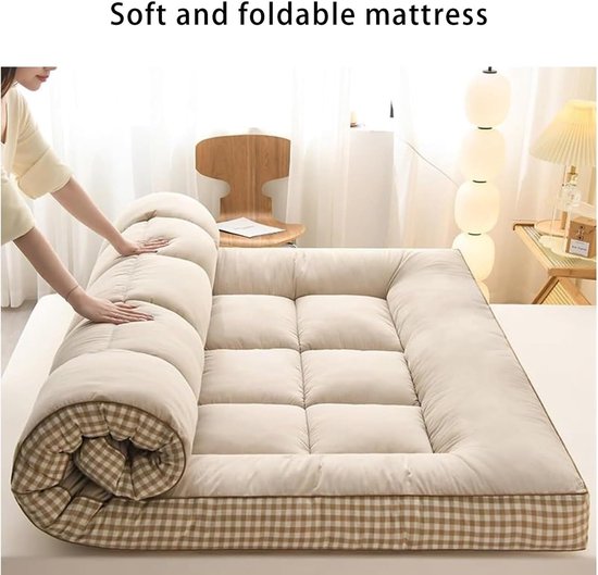 Japanse Vloermatras - Futonmatras Tatami - Flexibel Gebruik - Extra Dik Opvouwbaar - 120x200cm - Beige — afbeelding 2