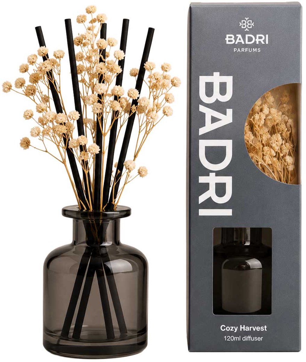 BADRI Bloem Geurstokjes - Cozy Harvest - 120ML - Luxe Reed Diffuser - Geur voor Woonkamer & Badkamer