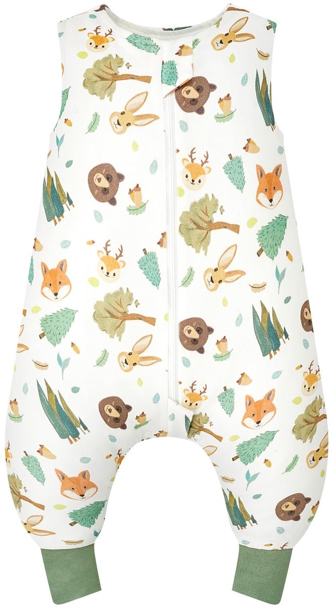Dailygoods - Baby slaapzak met benen 1.0 Tog - 100% Katoenen slaapzak voor het hele jaar - Groen met dieren