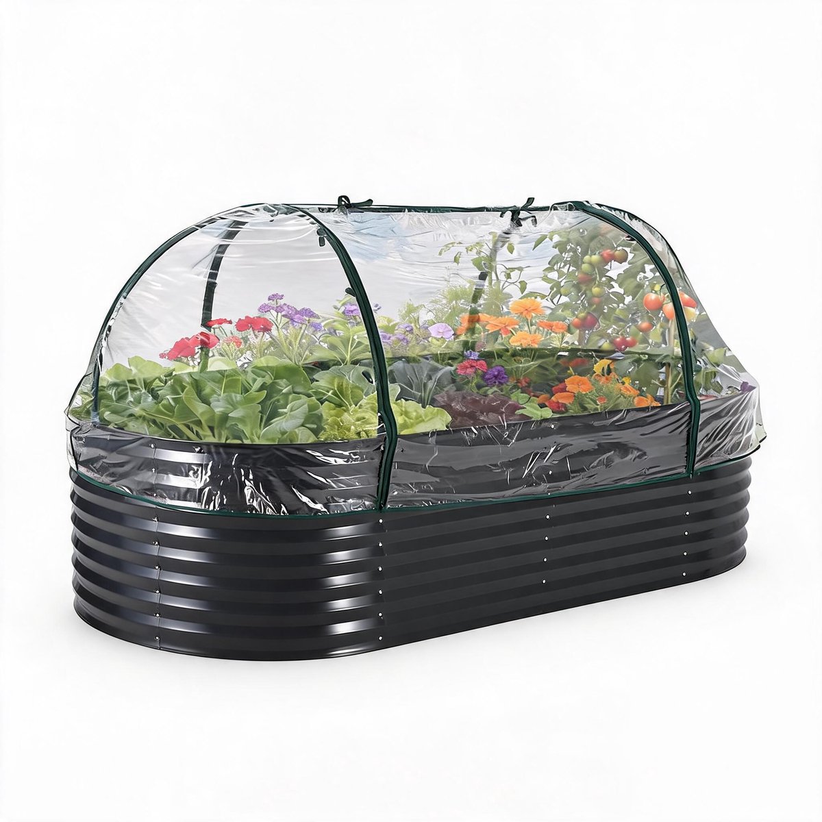 Verhoogde Plantenbak Metaal 240x120x60 cm – Grijs – Met PVC Hoes en Vogelnet – Weerbestendige Moestuinbak voor Groenten, Kruiden en Bloemen – Eenvoudig te Monteren – Inclusief Handschoenen – Geschikt voor Tuin, Patio en Balkon