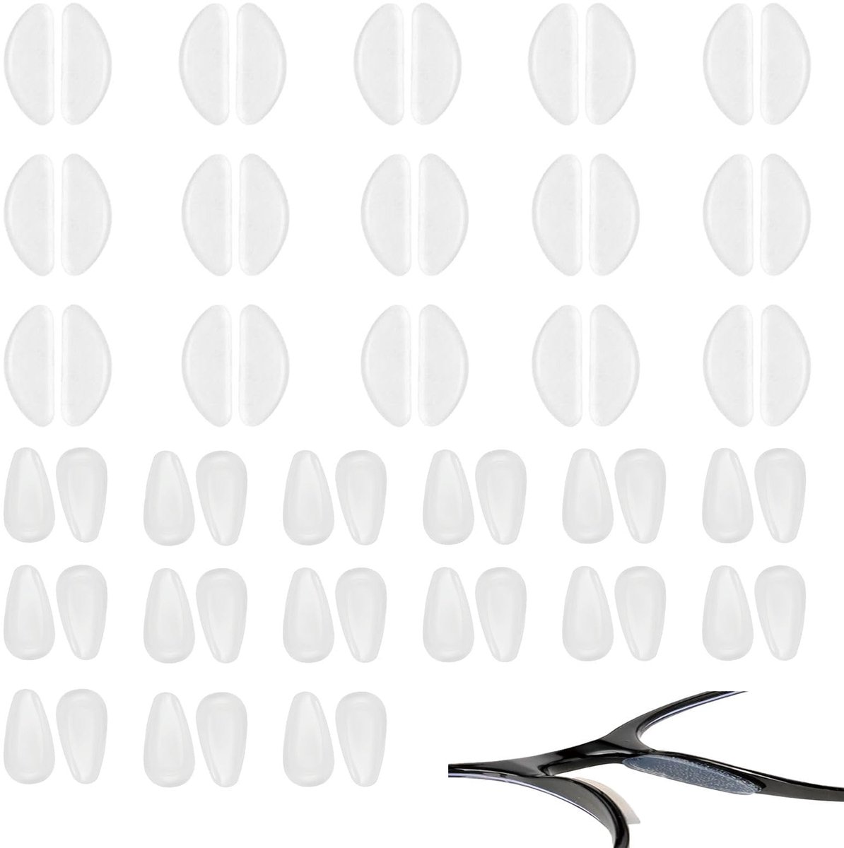 Dailygoods - 30 Paar Siliconen Neus Pads voor Brillen - Transparant