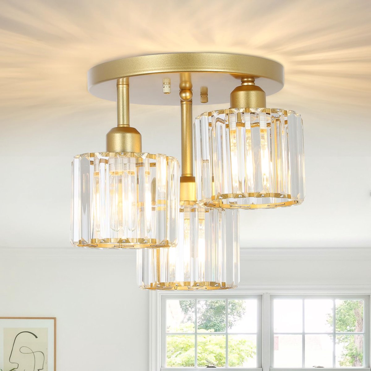 Dailygoods- Kroonluchter 3-lichts - Kristallen Plafondlamp - Glazen Lampenkap - Moderne Verlichting - Duurzaam Metaal - 360 Lichtschakeringen