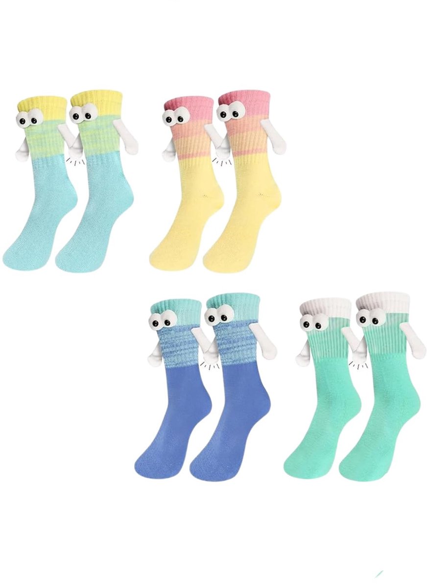 Dailygoods- Sokken Set 4 Paar - Magnetische Vriendschap Sokken - Mixen en Matchen - Geschikt voor Mannen/Vrouwen - Veelzijdige Kleuren - Perfect voor Activiteiten - Kousen