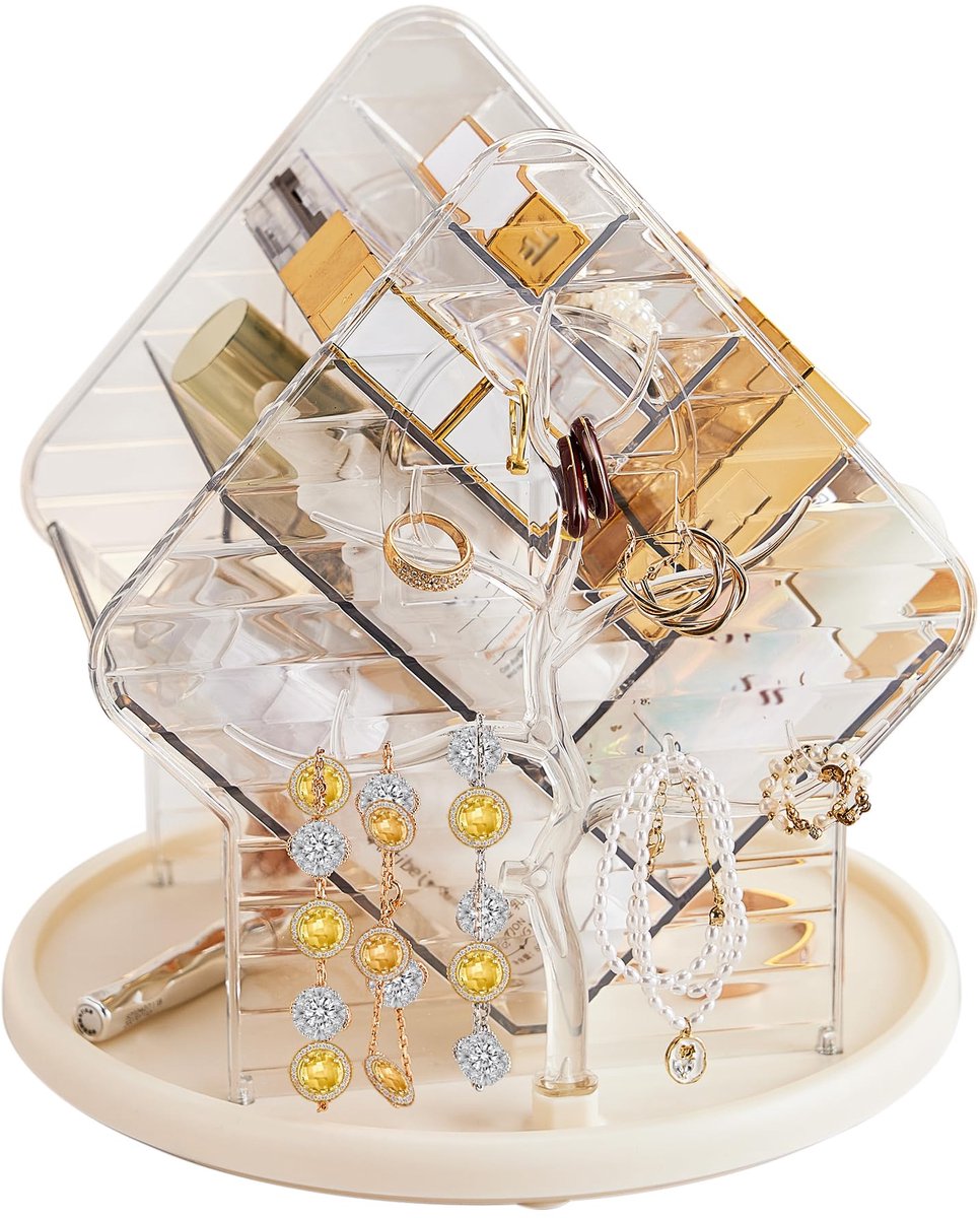 360° Draaibare Make-up Organizer - Transparante Cosmetica Opberger met Meerdere Vakken - Sieradenhouder en Beauty Organizer voor Lippenstift, Kwasten, Parfum en Accessoires
