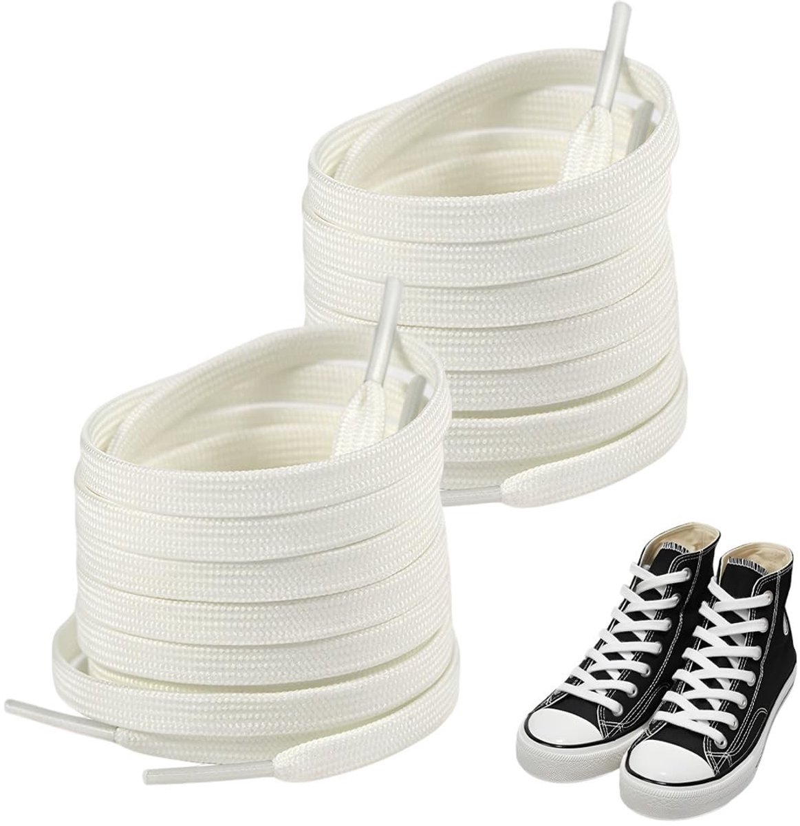 Dailygoods - 2 Paar Witte Sneaker Veters – Dik & Duurzaam, voor Sportschoenen, 100cm Lang 6mm Breed