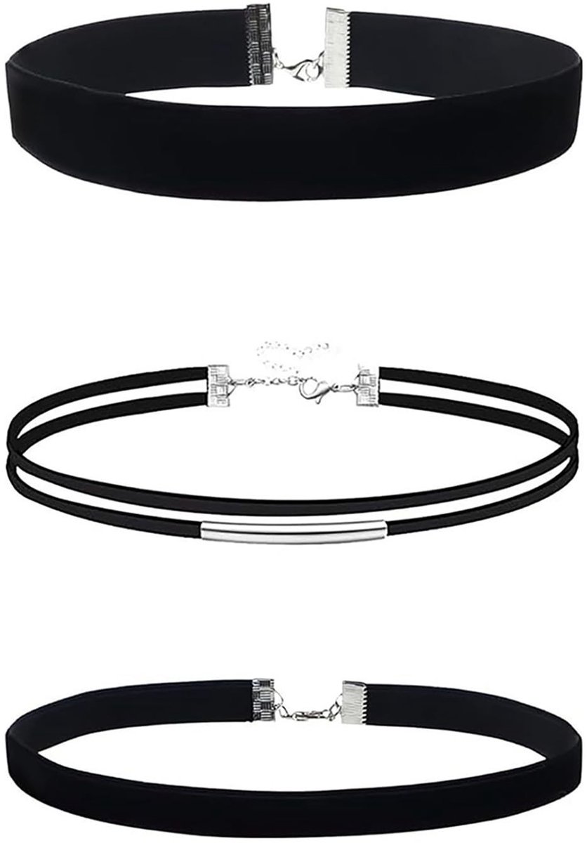 Dailygoods- Halskettingen Set - 3 Stuks Fluweel - Zwarte Chokers - Meerlagige Halsbanden - Voor Vrouwen/Meisjes - Verstelbare Maten - Choker