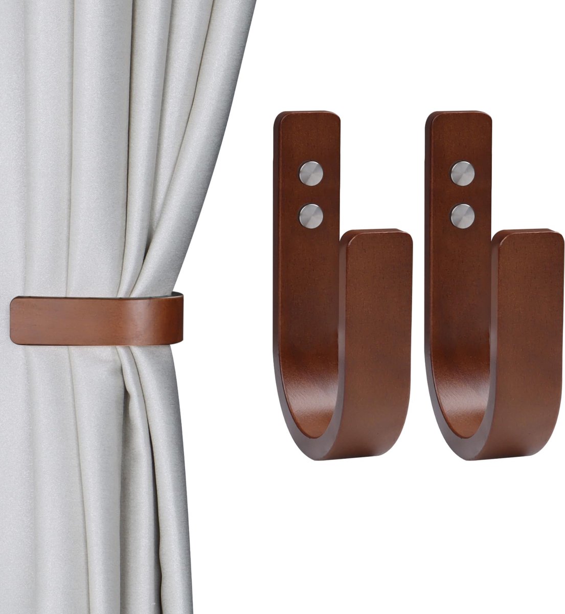 Dailygoods - 2 stuks Houten Gordijnbinders - U-vormige Gordijnhaken