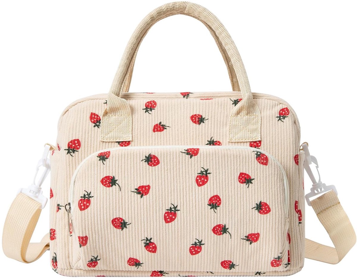 VHV-Kühltasche 12L - Stijlvolle Corduroy Lunchtas met Metaalgespen en Elastische Seitentaschen - Uitstekende Lekvrije Koeltas voor Werk en Picknick - Erdbeerfarben