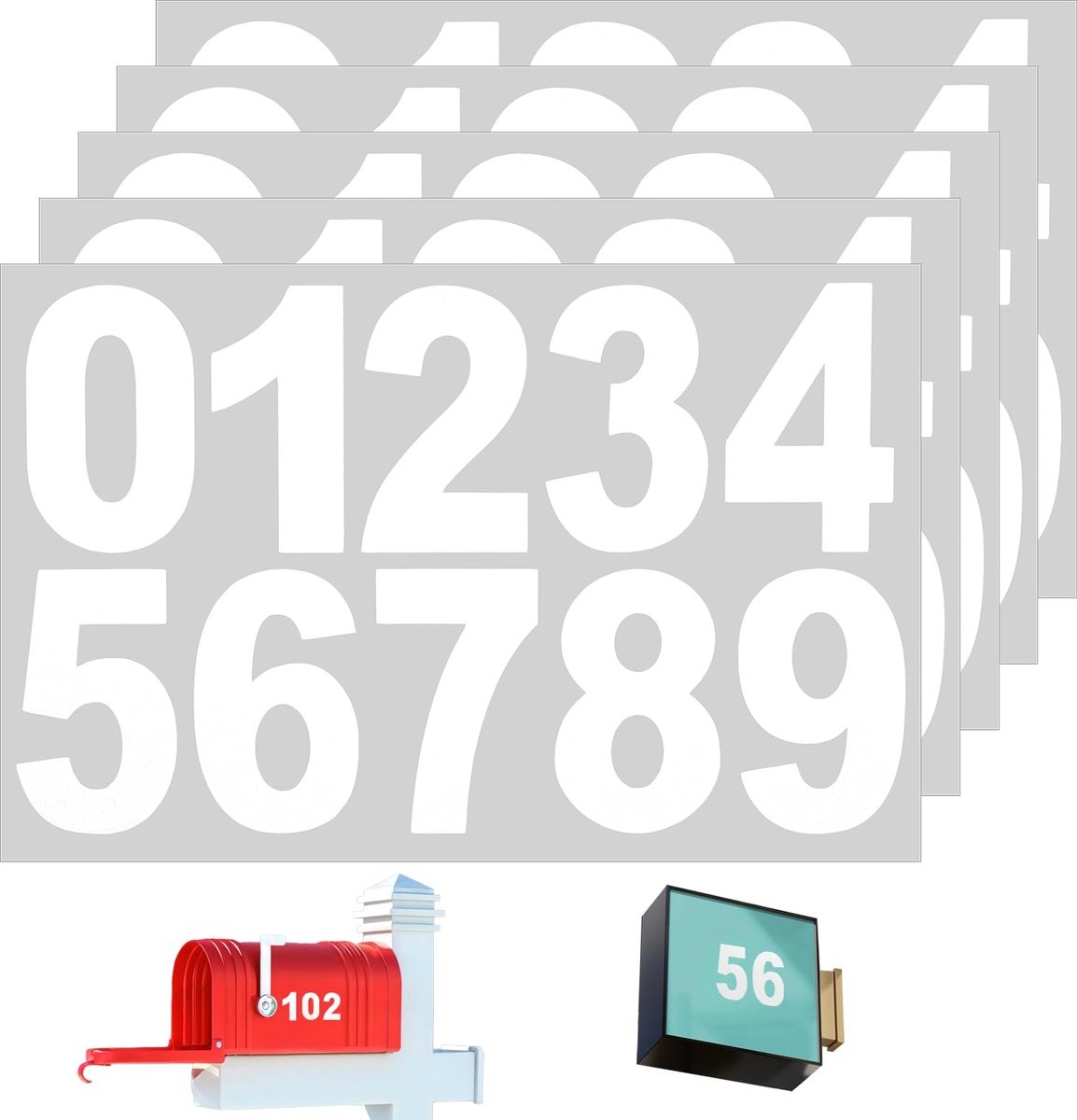 Dailygoods - Set van 5 Vellen Reflecterende Cijferstickers voor Brievenbus en Deuren