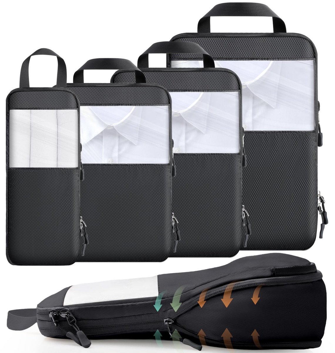 Dailygoods - Koffer Organizer - Inpak Cubes Set met Compressie (Zwart)