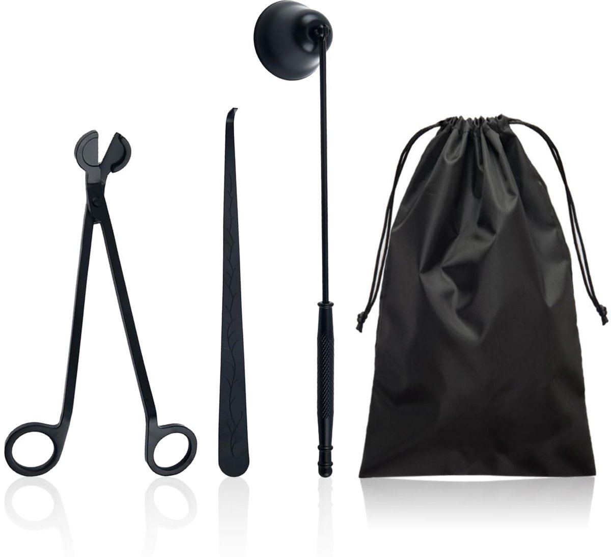 Dailygoods - Set van 3 Kaarsdovers met Opbergzak - Kaardeksel en Schaar Set (Zwart)