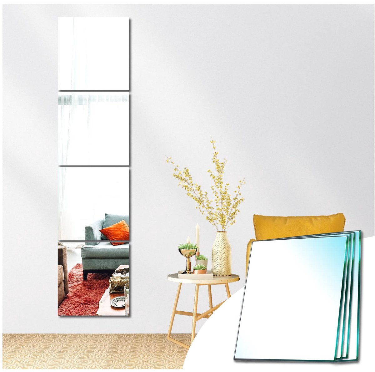 Dailygoods - Zelfklevende Spiegeltegels - Vierkante Wandspiegels voor Decoratie
