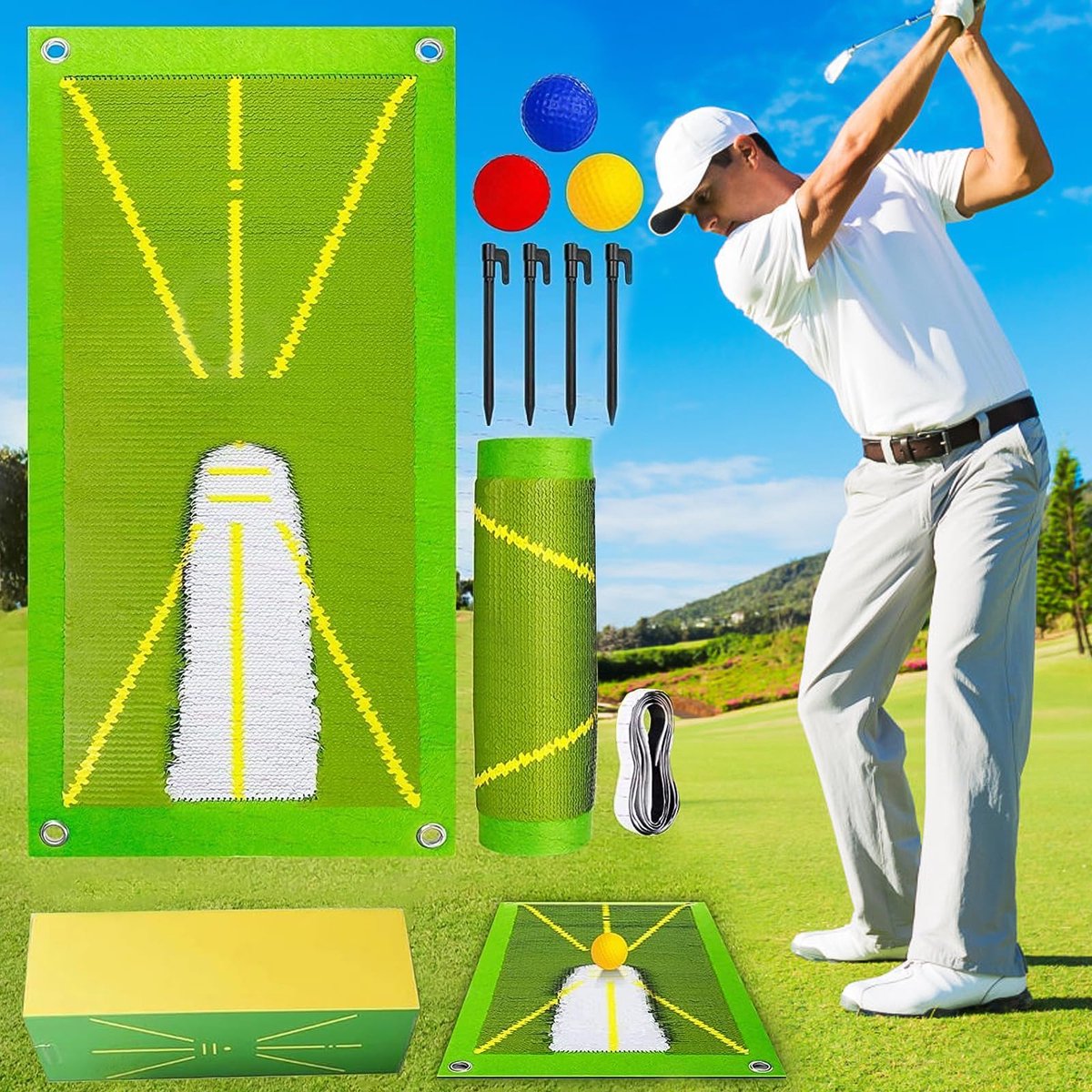 Dailygoods - Golf Trainingsmat voor Binnen en Buiten met 3 PU Ballen - 50 x 25 cm