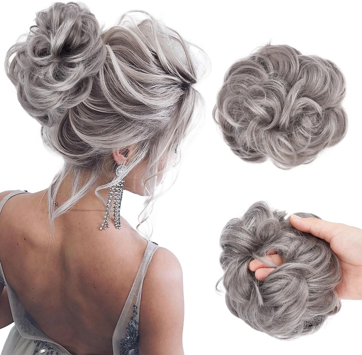 Dailygoods - Grijs Rommelig Haarstukje met Knot - Synthetisch Opgestoken Kapsel voor Dames