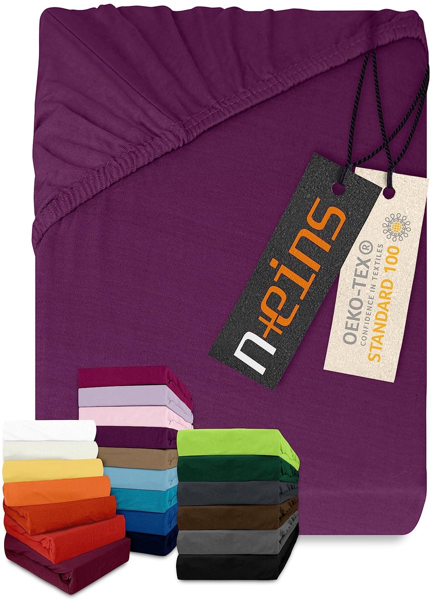 SnelShoppen - Klassiek Jersey Hoeslaken Lila 180x200 cm - 100% Katoen, Verkrijgbaar in Vele Kleuren en Maten, Perfect voor Bedden, Logeerpartijen en D