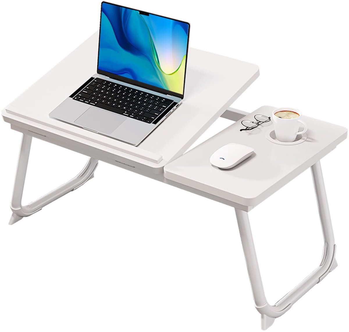 SnelShoppen - Inklapbare Laptoptafel Bed - Wit - Multifunctionele Notebook Tafel - Eetdienblad - Ideaal voor Ontbijt in Bed - Klaptafel voor Thuis, Ca