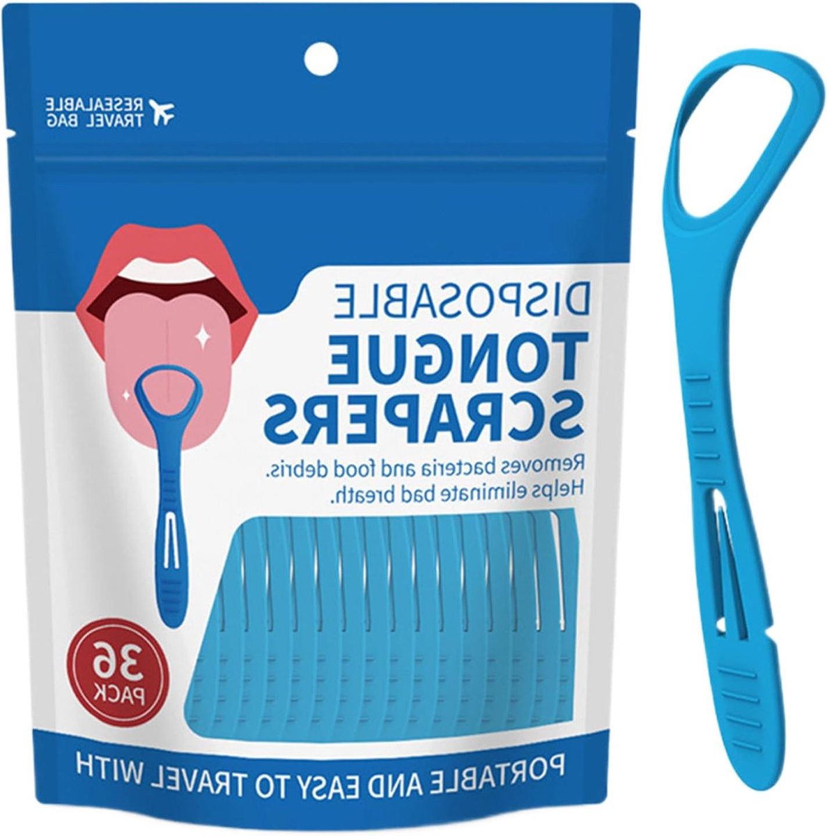 Tongreiniger Schraper - Tongschraper Mondverzorging - Frisse Adem - Dubbele Actie Reiniging - 19 cm - Blauw