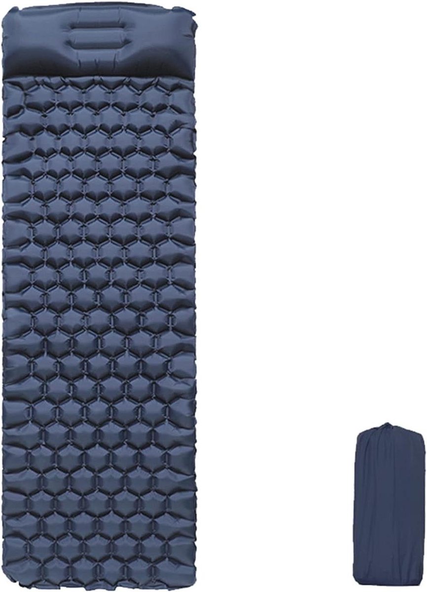 Zelfopblazende Slaapmat - Kampeermat Ultralicht - Outdoor Reizen - Geïntegreerd Kussen - 195x60x5cm - Diepblauw