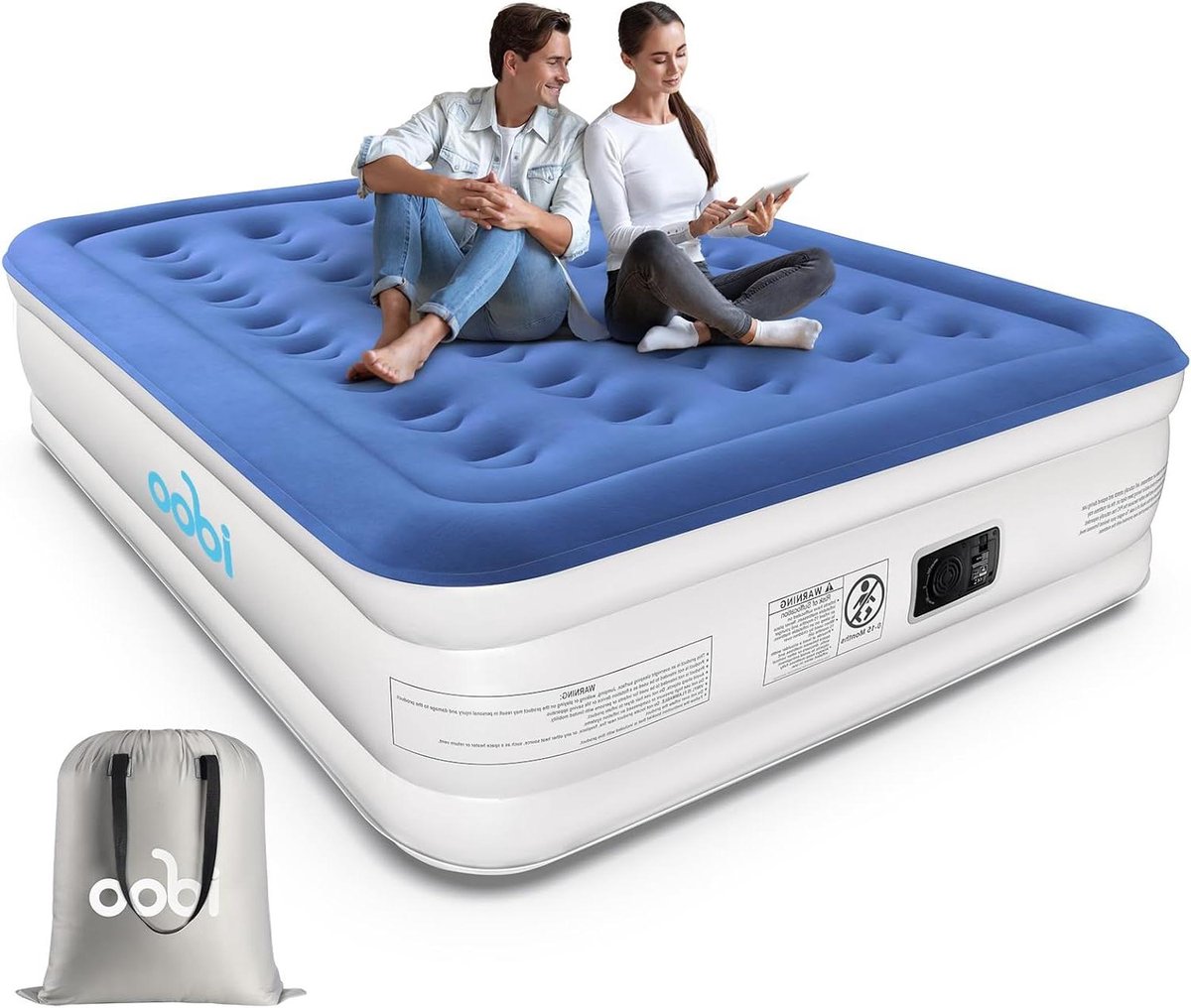 Opblaasbaar Logeerbed - Luchtbed Elektrisch - Extra Slaapplaats - Zelfopblazend - 203 x 152 cm - Grijs