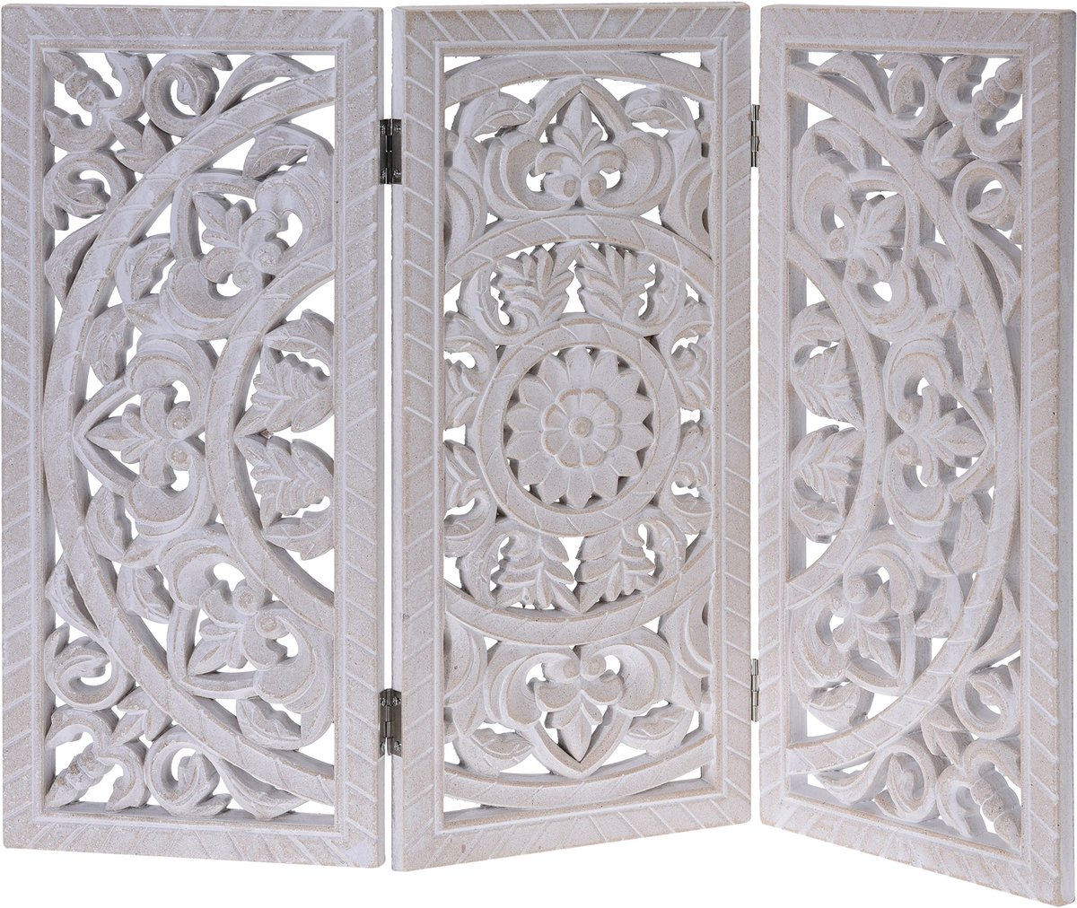 Dailygoods- Houten Ornament - Shabby Chic - Decoratie Raamdecoratie - Mandala - Ruimtebesparend - 60x45 cm - 3 Delen met Scharnieren