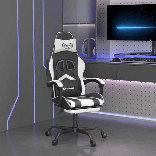 Gamingstoel met Voetensteun - Comfortabele Speelstoel - Langdurig Zitten - Verstelbare Rugleuning - 131 cm Hoog - Zwart Wit — afbeelding 2