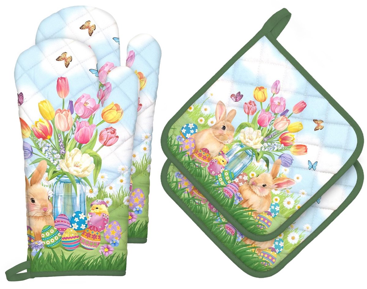 Dailygoods - Paashaas Ovenwant en Potholder Set - 100% Katoen, Hittebestendig