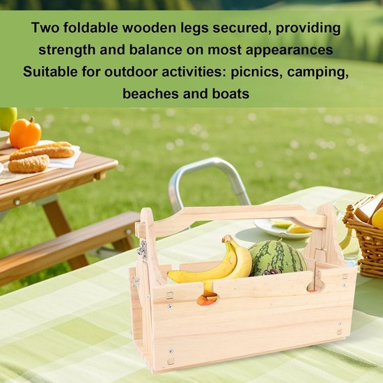 Opvouwbare Picknicktafel - Houten Tafelmand - Buiten Genieten - Met Wijnglashouder - 36 x 25 x 4 cm - Houtnerf — afbeelding 2