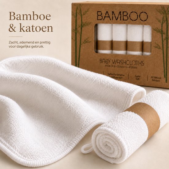 Nova Nino Babywashandjes – 6 Stuks – Bamboe en Katoen – 25 × 25 cm – Panda Design — afbeelding 3