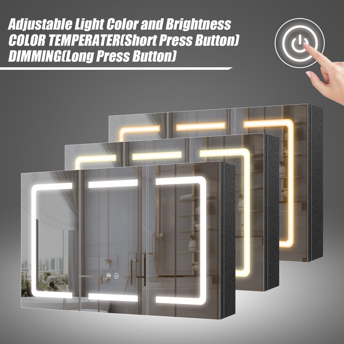 SnelShoppen - Zwarte Badkamerspiegelkast met LED-verlichting 100x60 cm - Wandgemonteerde Spiegel Medicijnkast - Dimbaar met Geheugenfunctie, Flexibele