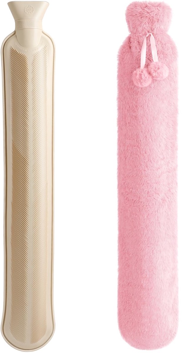 SnelShoppen - Extra Lange Warmwaterkruik met Deksel UK, 2L Rubberen Warmwaterzak voor Volwassenen, Zachte Pluche Hoes voor Nek, Schouder en Rug Comfor