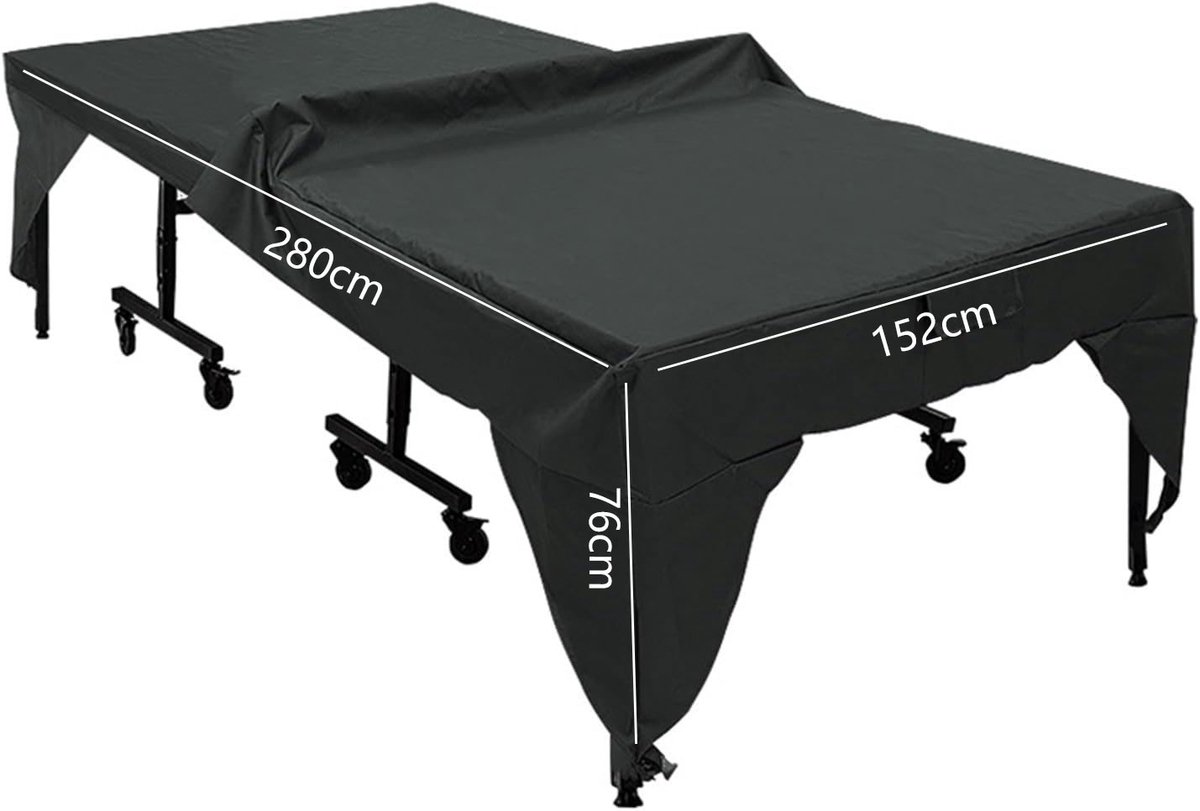 Tafelkleed voor pingpongtafel -Beschermende hoes voor tafeltennistafel - Waterdichte tafeltennistafel cover- Geschikt voor binnen - en buitengebruik - 280 × 152 × 76 cm - Geschikt voor opklapbare tweepersoons tafeltennistafels - Zwart