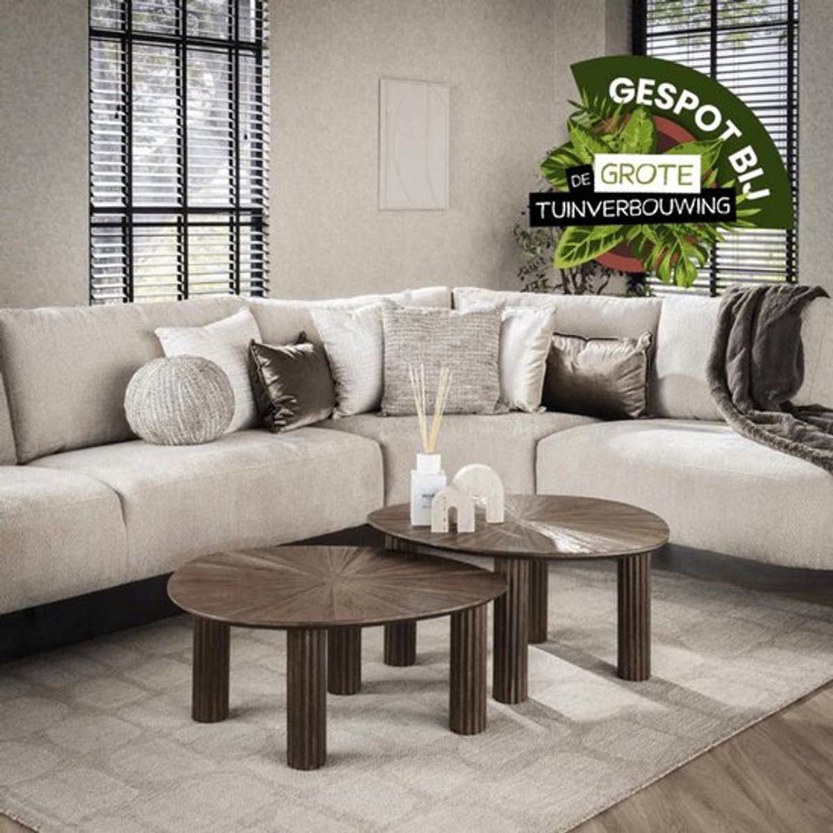 Industrieel In Huis Luxe Salontafel set van 2 - Salontafel Buiten (71x61x38cm) - Salon Tafel - Salontafel Woonkamer - Bijzettafel voor Buiten / Woonkamer / Tuin - Bijzettafeltje Tuin / Woonkamer / Buiten - Bijzettafeltjes Woonkamer Donkerbruin