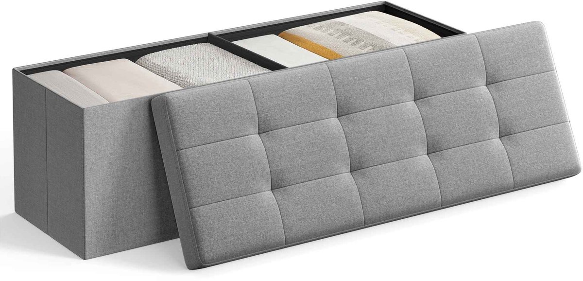Casa Living Opbergbank - Opbergbak - Dekenkist - 131L Opbergruimte - Opvouwbaar Design - Belastbaar tot 300KG - MDF - Grijs