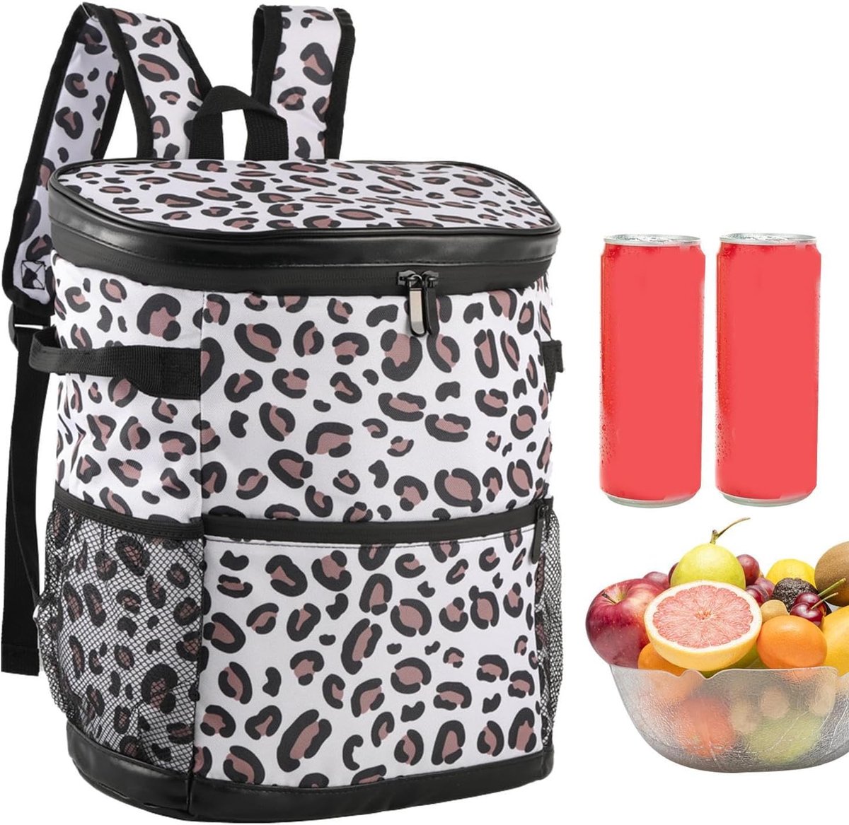 Rugzak met koelvak-koeltas rugzak-Koelrugzak - Geïsoleerde rugzak met Oxford-compartimenten - Geschikt voor reizen, picknicks, kamperen, werk, in de auto, strand - wit - 30x15x35 cm