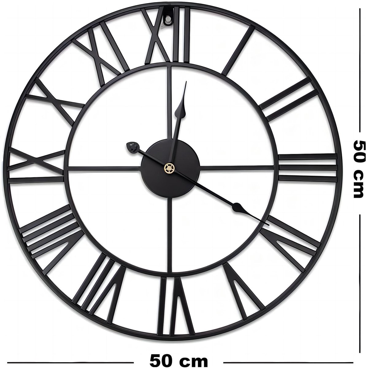 SnelShoppen - Grote Retro Wandklok XXL 50 cm Diameter met Romeinse Cijfers - Landelijke Stijl Decoratieve Vintage Metalen Klok Zwart voor Woonkamer, K