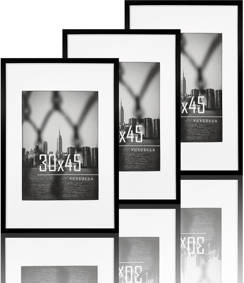 SnelShoppen - VUVUZULA Fotolijst Set van 3, 30 x 45 cm, Zwart, Met Passe-Partout voor Posters en Foto's, Perfect voor Woonkamer, Slaapkamer en Feestde