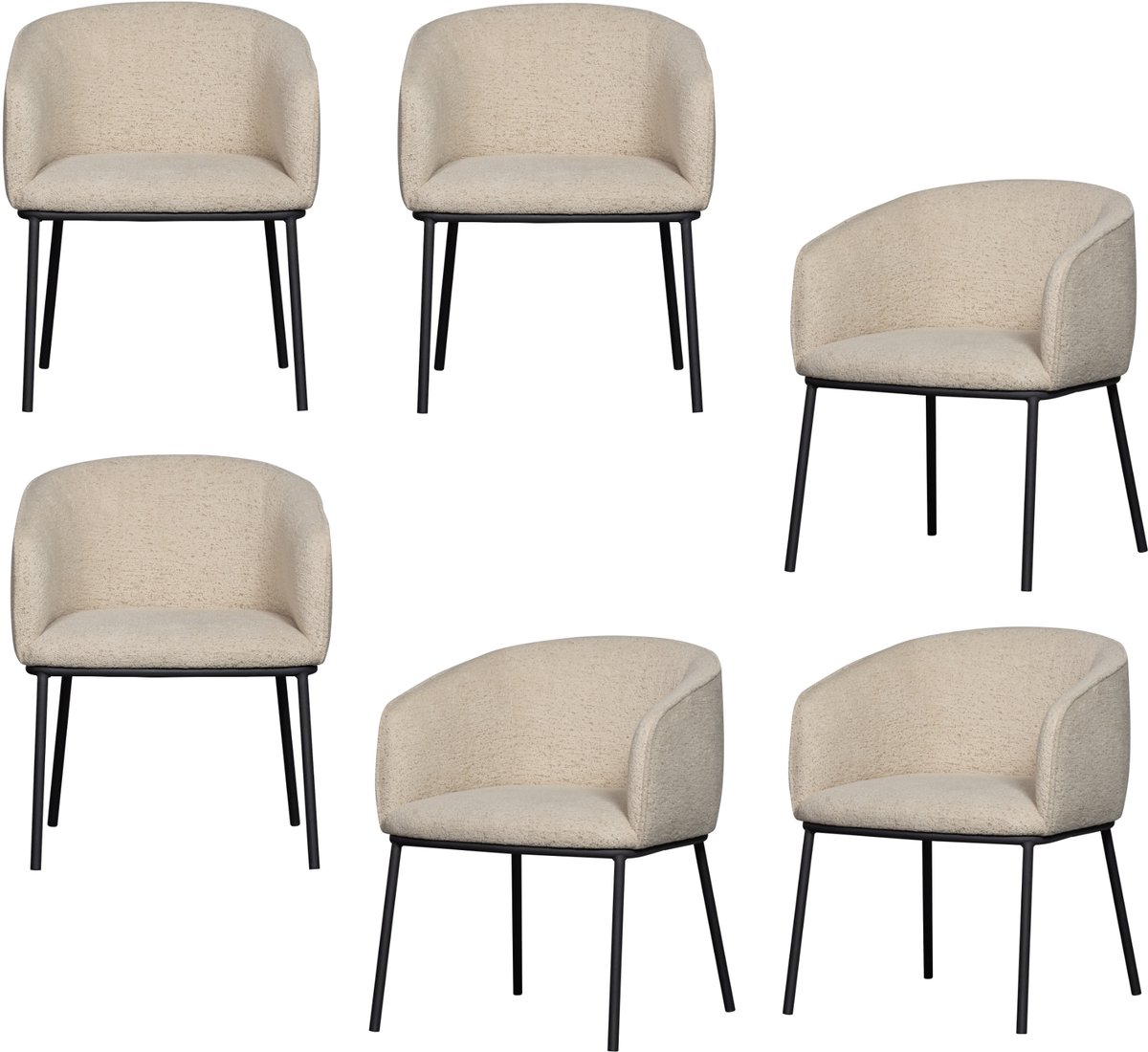 WOOOD Leon Eetkamerstoelen - Bouclé - Naturel - Set van 6 Naturel Melange