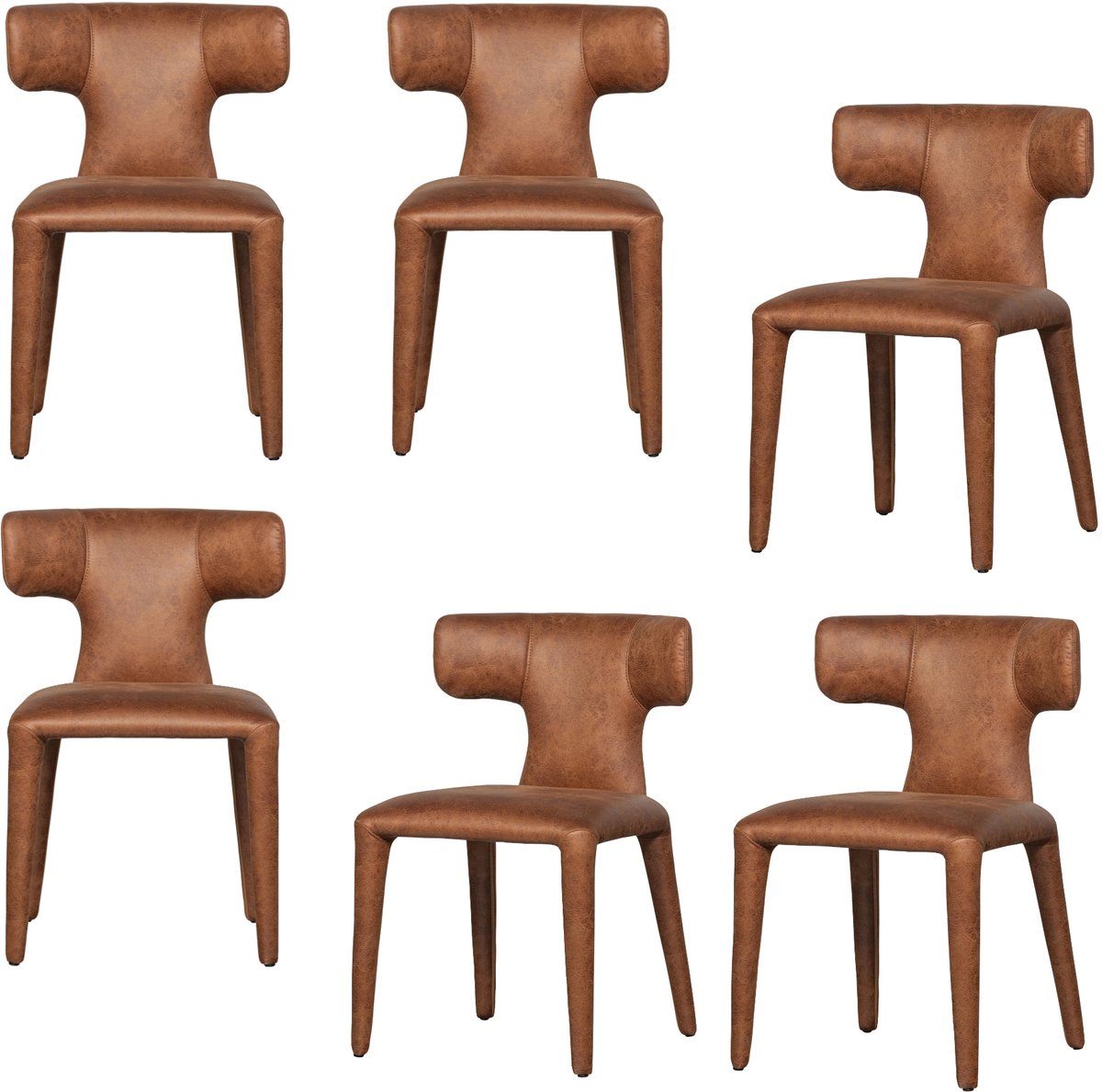 WOOOD Permit Eetkamerstoelen - Leerlook - Cognac - Set van 6