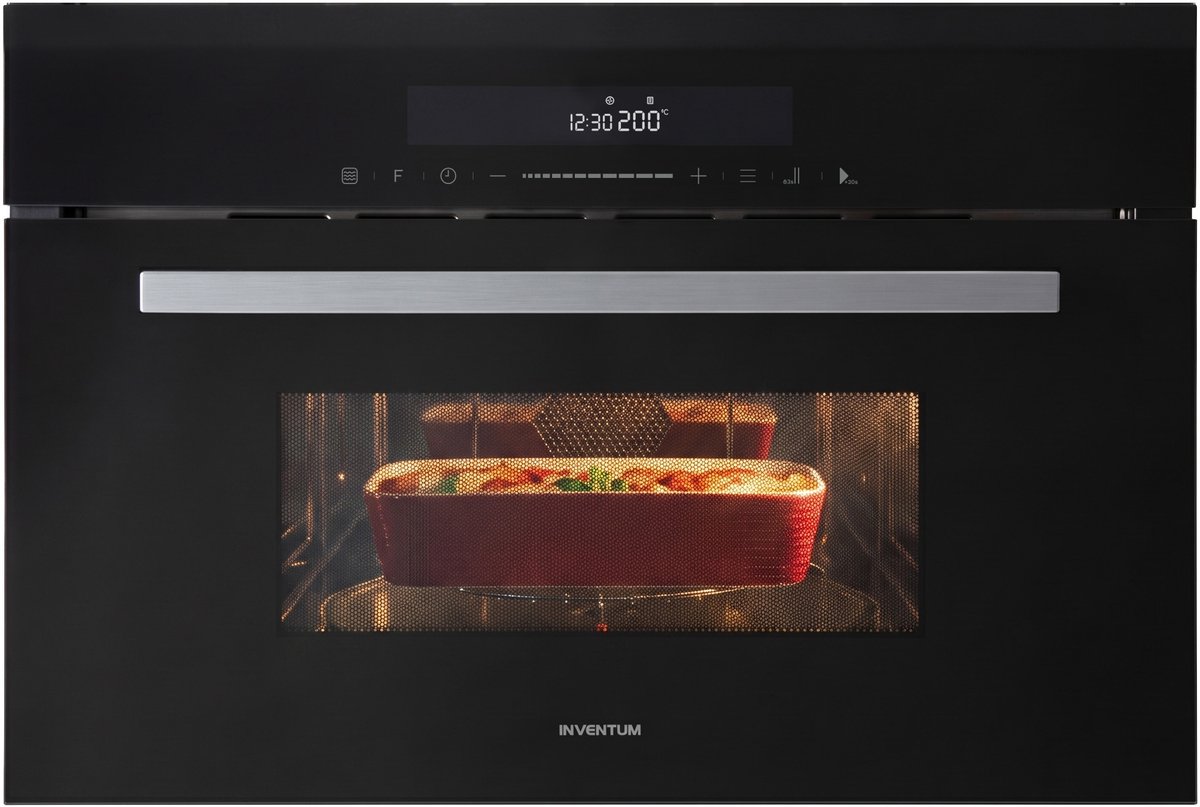 Bol.com Inventum IMC3834GT - Inbouw combi-oven - Hetelucht - Magnetron - Grill - 34 liter - 38 cm hoog - Tot 220 graden - Zwart/RVS aanbieding