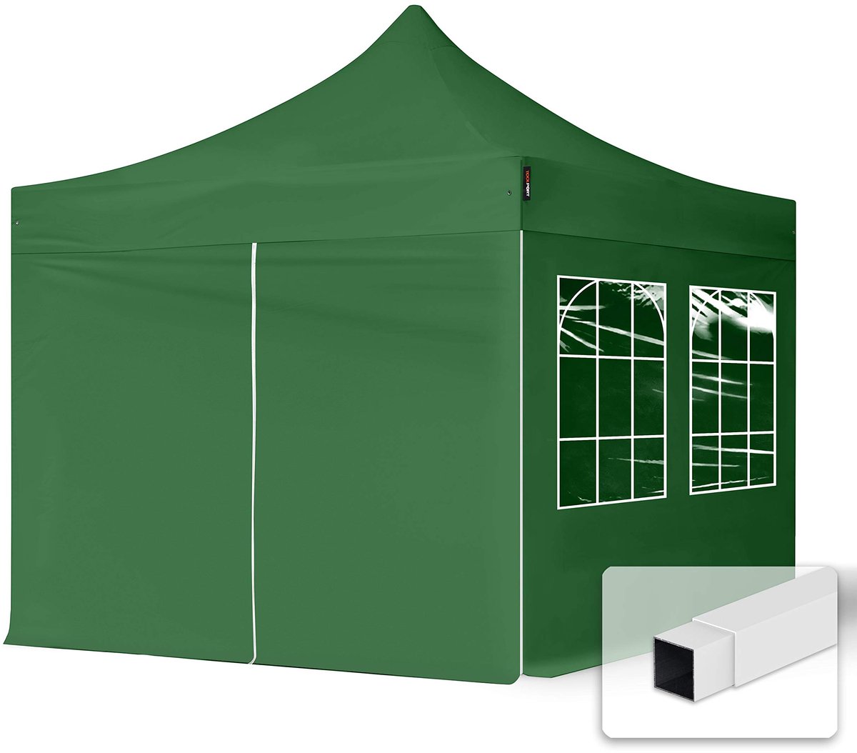 SnelShoppen - 3x3m Easy Up Partytent Vouwtent met 4 Zijwanden en Kerkvensters - Stalen Frame Groen voor Feesten, Tuin, Camping en Evenementen
