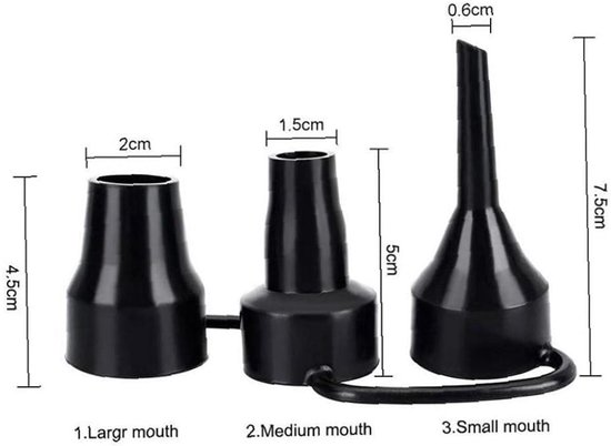 Opblaasbare Pomp Mondstukken - Luchtbed Adapter - Snelle Inflatie - Universeel Ontwerp - 3 Stuks - Zwart — afbeelding 5