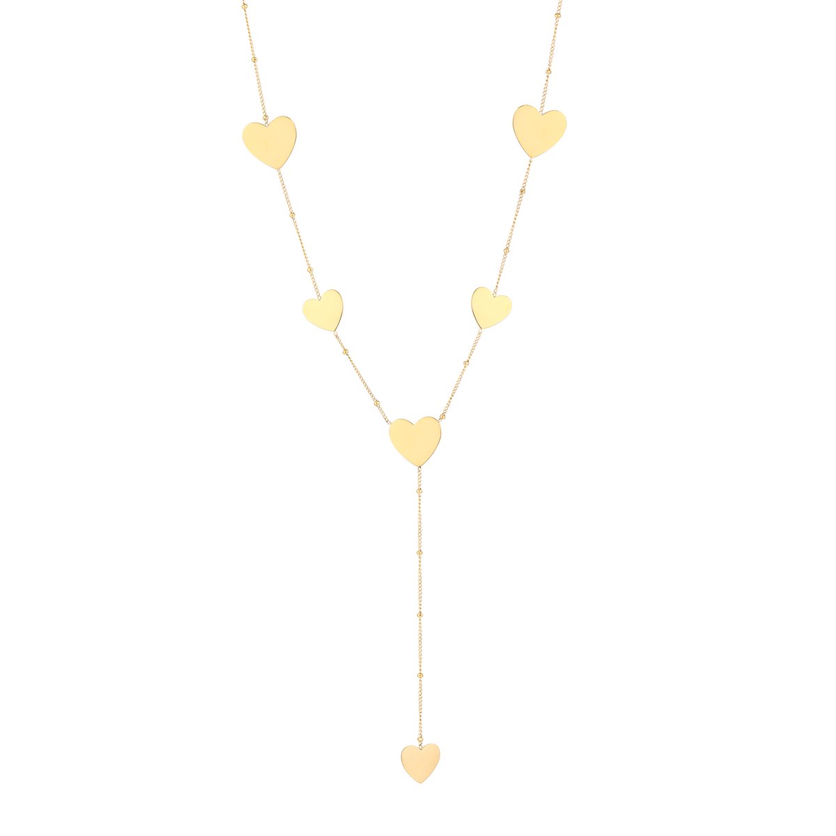 Luxe Y-Ketting Stainless Steel - Elegante Schakelketting met Subtiele Harten Bedels - Chique Dames Sieraad - Goud