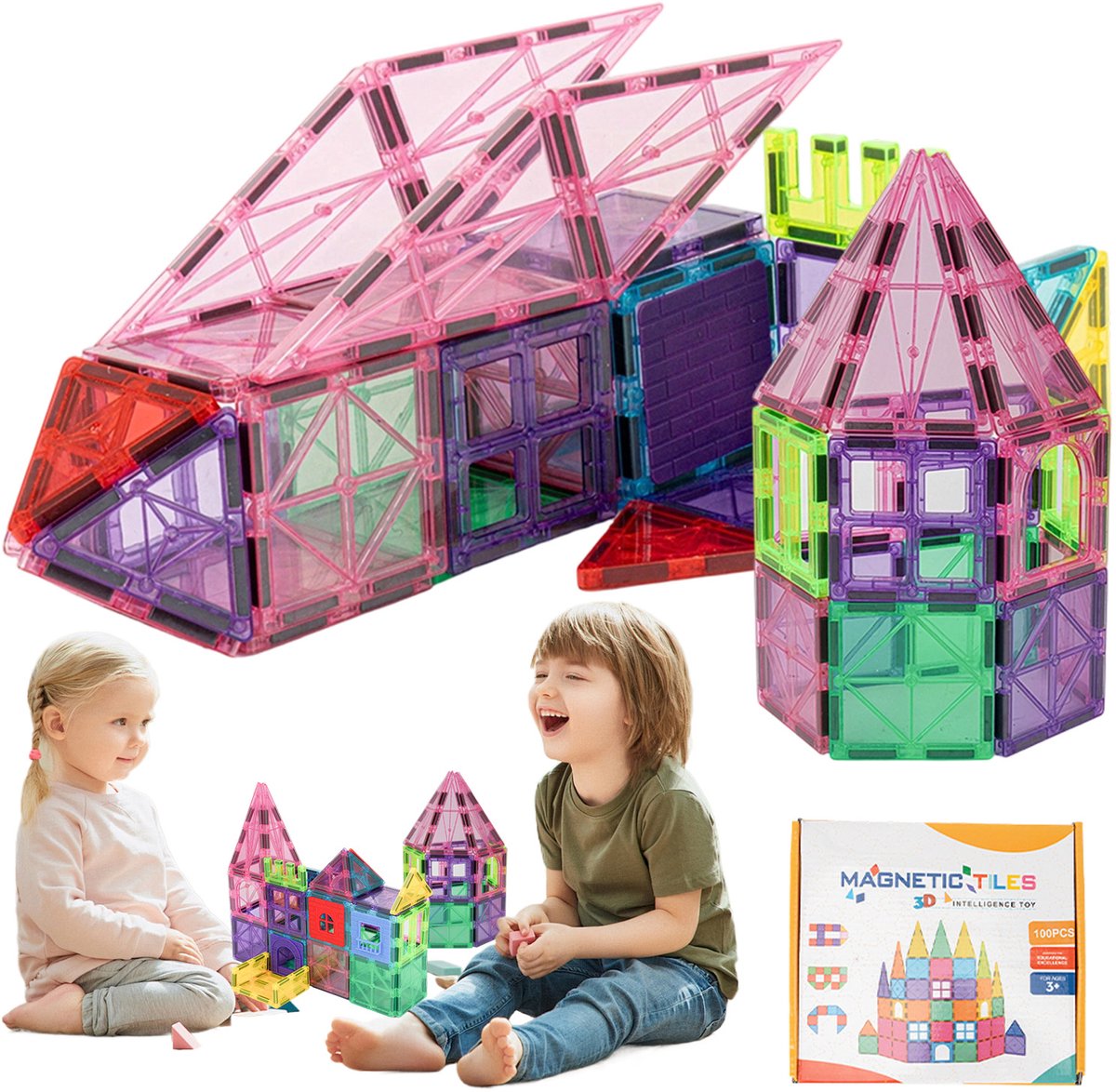 Magneetbouwstenen - Magnetisch Speelgoed - 100 Stuks - STEM-Constructie Speelgoed - ABS - Magnetic Tiles - 3D en 2D - Voor Peuters en Kleuters - Verjaardagscadeau