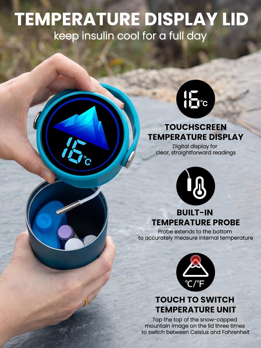 SnelShoppen - Elektrische Insuline Koelbox, Oplaadbare Koeltas met USB, Instelbare Temperatuur, Medische Koelbox voor Diabetici, A_blauw met °C/°F Dis