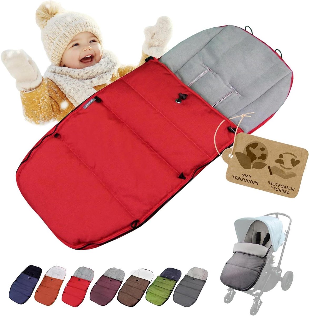 Baby Voetenzak - Winterzak Kinderwagen - Baby Warm Houden - Aanpasbaar Trekkoord - Universeel - Rood