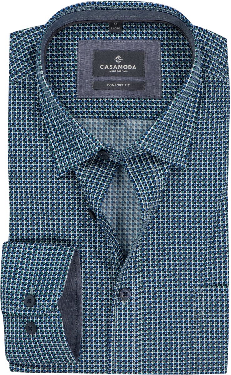 CASA MODA Sport comfort fit overhemd - popeline - blauw met wit dessin
